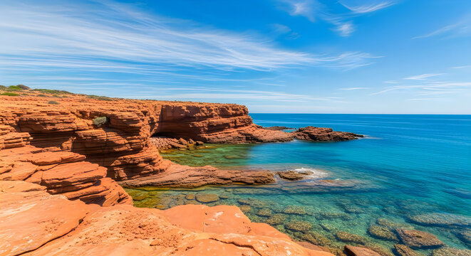 Dramatic coastal cliffs and turquoise waters of pictured rocks national lakeshore