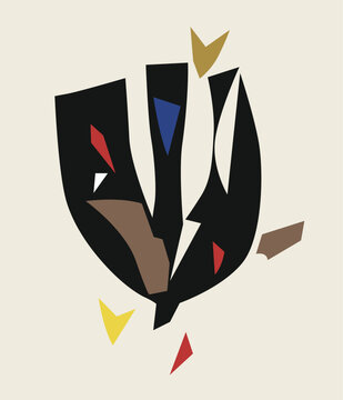 Geometric Abstract Art Print with Black Silhouette and Colorful Accents