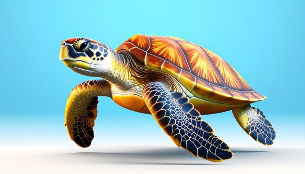 3d render sea turtle swimming in vibrant blue ocean with smooth shading and minimal background