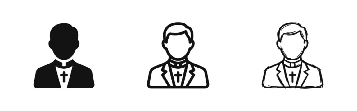Priest or Clergyman Avatar Icon Set - Religious Leader and Pastor Symbols