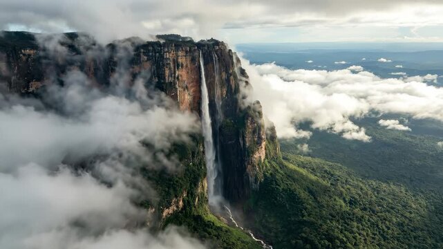 Majestic Aerial View of Angel Falls in Venezuela Canaima National Park