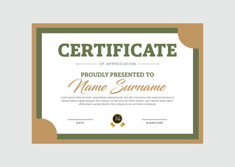 Fototapeta premium Green and Gold Rounded Corner Certificate of Appreciation Printable Template