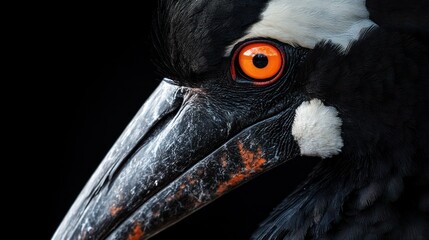 Fototapeta premium Close-up crane head, vibrant eye, black and white plumage