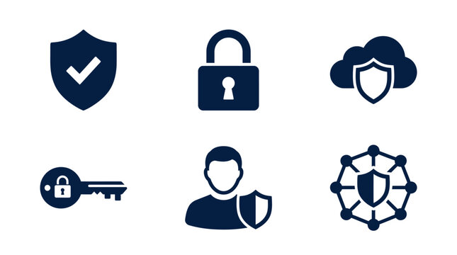 Collection of security icons representing protection, access control, and cloud security