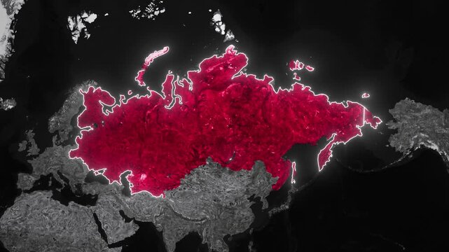 Russian Empire Map Animation. Documentary, glowing outline, and map animation of the Russian Empire. 4k.