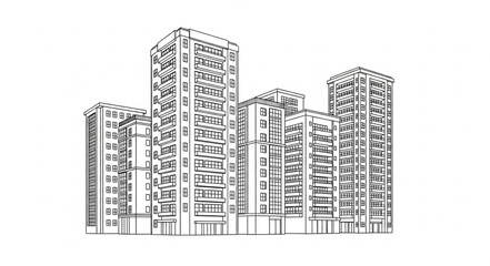 Fototapeta premium Sketch of Modern High Rise Apartment Buildings in a City.