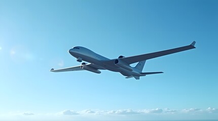 Obraz premium Airplane Flying Through Clear Blue Sky With Wispy Clouds in Expansive Horizon