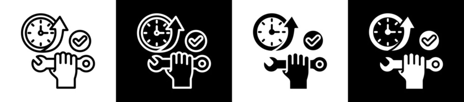 Service Uptime Icon Set In Black And White Filled Style Collection