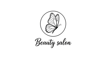 Naklejka premium Elegant logo design for a beauty salon featuring a hand drawn butterfly inside a circle with stylish cursive typography.