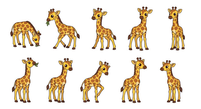 Group of Cartoon Giraffes Standing Together.