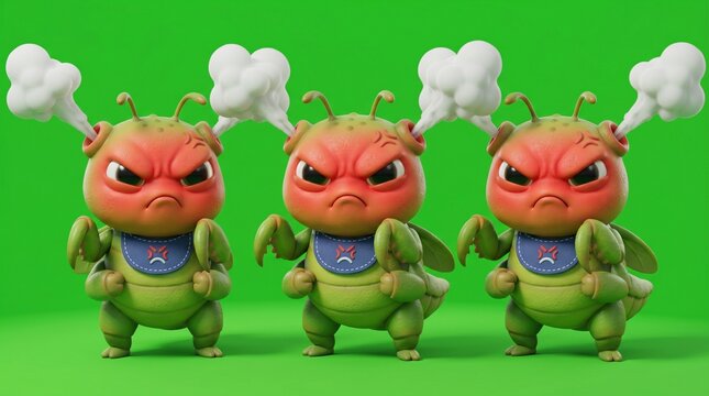 Three Angry Cartoon Dragons with Steam Coming from Their Heads.