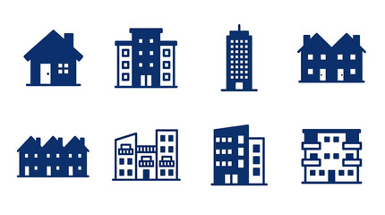 Obraz premium Collection of various building silhouettes showcasing different architectural styles and designs