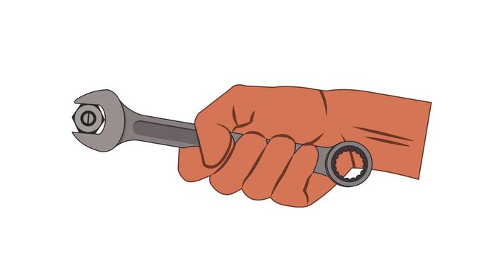 Animated footage of a Hand vector installing hexagonal nuts using a wrench