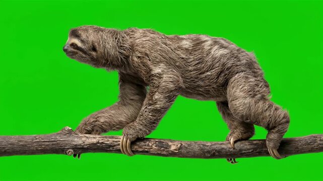 Lazy sloth movement on a branches isolated on green screen for vfx projects video