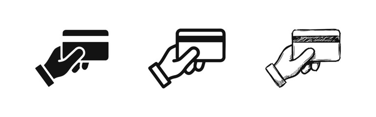 Fototapeta premium Credit Card Payment Icon Set, Hand Holding Bank Card Symbols for Shopping and Financial Transactions