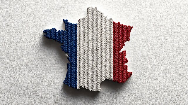 Knitted map of France in national flag colors