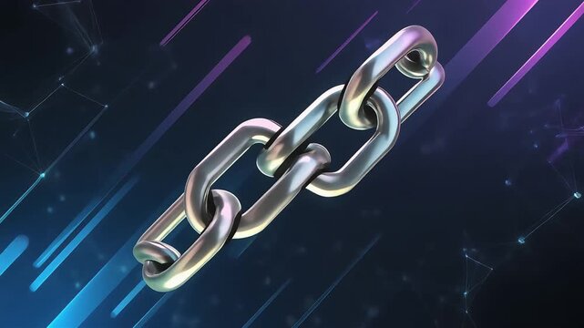 Metallic chain links animation suggesting digital connection and data flow motion video clip footage