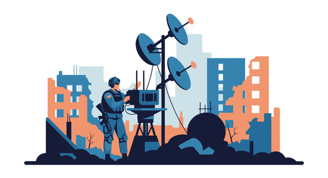 Man working on satellite dish technology.