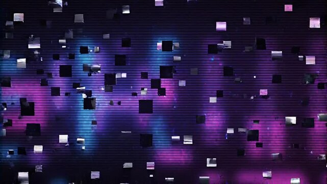 Abstract digital glitch background with purple and blue light effects and horizontal scan lines
