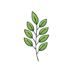 Obraz premium Simple illustration of a green branch with multiple leaves in a doodle style