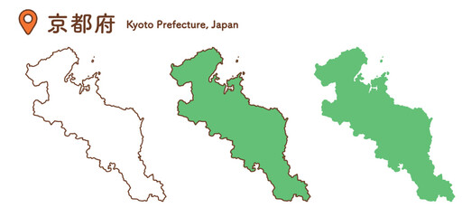 Obraz premium 京都府の地図イラストセット｜日本地図・都道府県・教材
