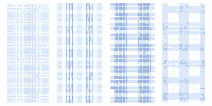 Four variations of a light blue and white checkered pattern swatch