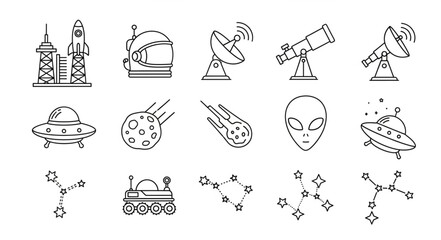 Space exploration and alien icons set. © Putra