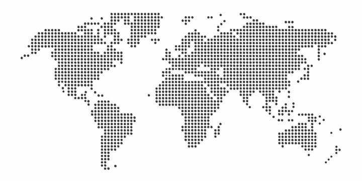 A dotted world map illustration showcasing global geography and connections