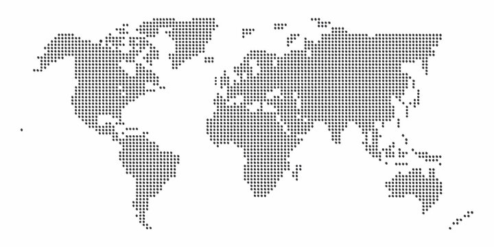 A dotted world map illustration on a plain white background