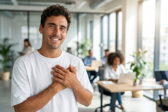Happy employee expressing appreciation at workplace