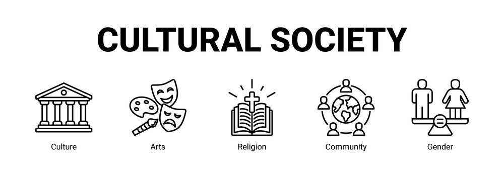 Cultural Society web banner icon concept, with Culture, Arts, Religion.