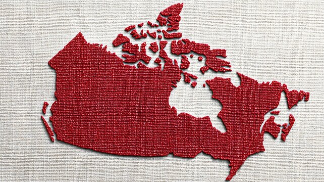 Red textured map of Canada on a woven background