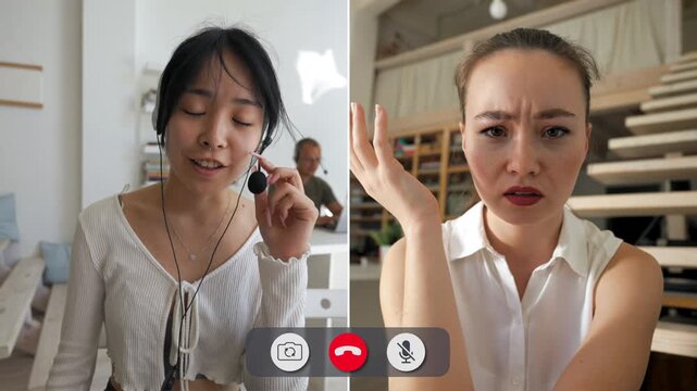 Students engage in an online class as they show various emotions. Some display excitement while others seem frustrated. The setting is a classroom environment.