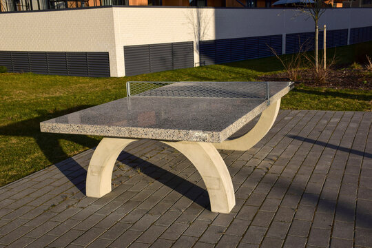 Outdoor Concrete Table Tennis Ping Pong Table in Modern Courtyard
