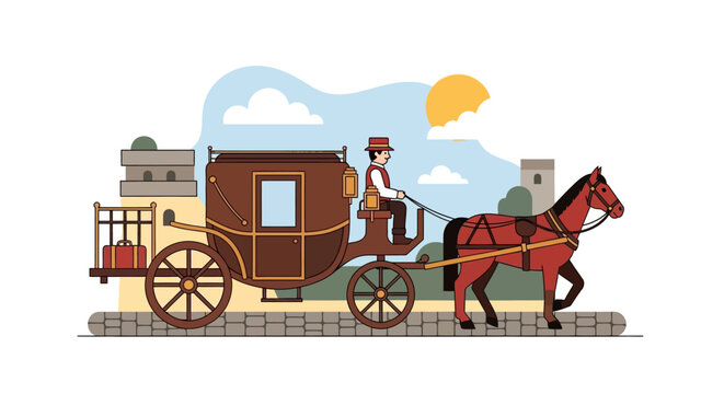 Horse-drawn carriage with a driver, a classic mode of transport.