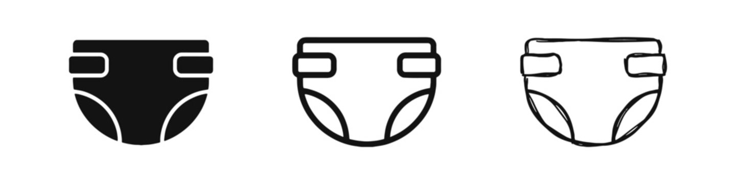Baby Diaper Icons Set for Infant Care, Hygiene and Newborn Parenting Product Graphics