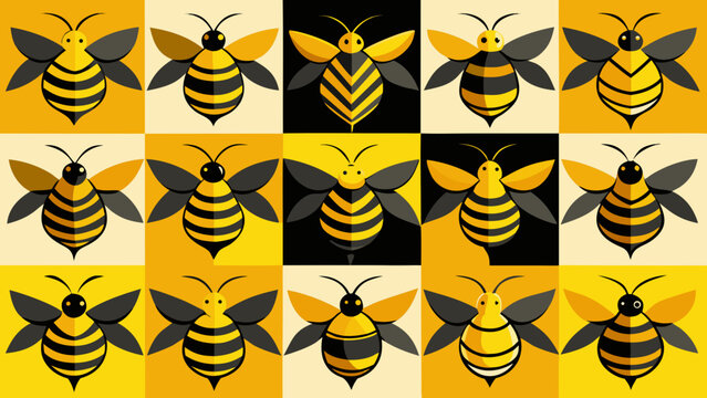 

Cute cartoon bee characters fly near a sweet honey hive and golden honeycomb in this happy nature illustration featuring yellow insects and flowers in a fun vector design