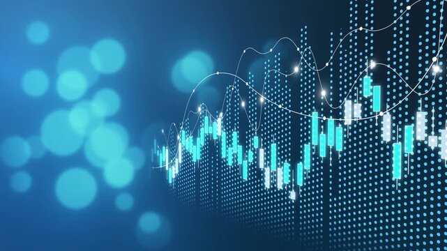Futuristic fintech forex concept with blurry blue digital charts and financial interface over dark background showing stock market data and trading technology