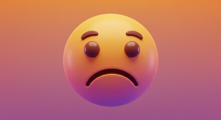 Naklejka premium A digital illustration of a frowning emoticon face appears on a gradient background.