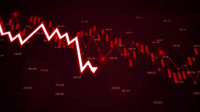 Stock market losses and bankruptcy with descending trading graph and downward arrows showing financial crisis, economic recession, and investment decline