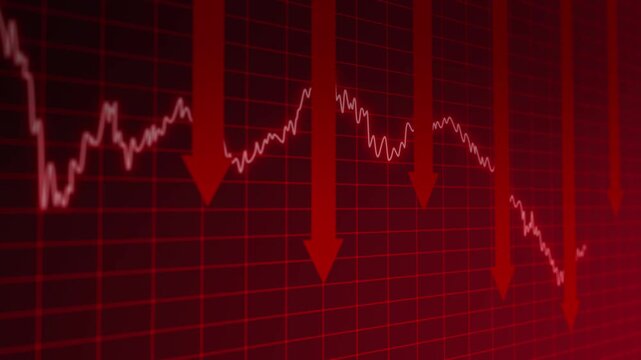 Crisis financial business market graph table, and economic crash recession display, arrow is pointing downwards as the line chart falls, economic recession, and global investment collapse