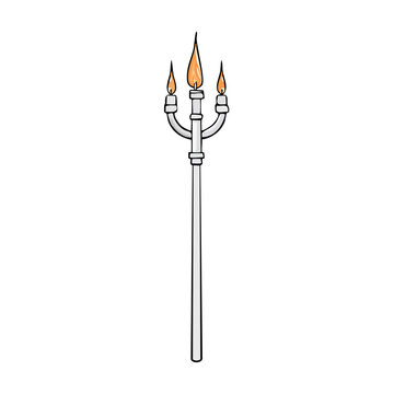 Elegant three-pronged candelabra with glowing flames on a tall stand