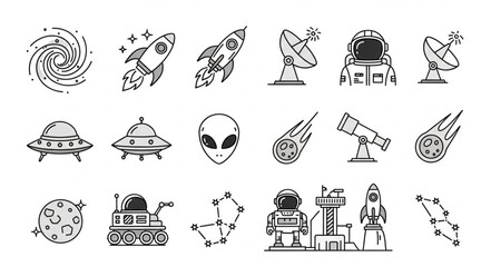 Space Exploration Icons Collection. © Box