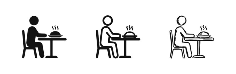 Fototapeta premium Dining Person Icon Set Eating at Restaurant Table Symbols