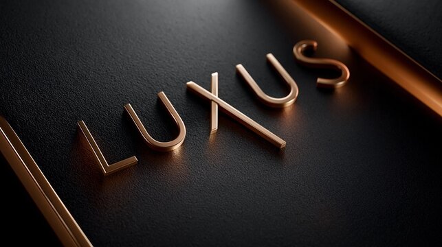 Das Wort &bdquo;LUXUS" in goldenen, gl&auml;nzenden Buchstaben auf schwarzem strukturiertem Hintergrund mit goldenem Rahmen