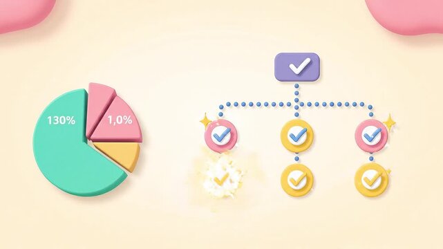 Animated 3d cartoon style video clips showcasing business growth concepts glowing ideas shopping cart search magnifying glass bar charts pie chart flowchart with checkmarks
