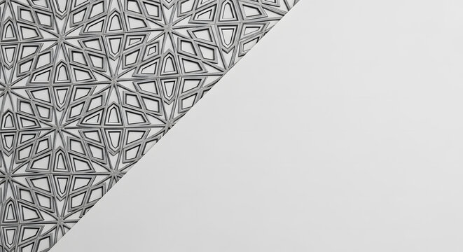 Modern grey geometric pattern with Islamic star motif and blank paper space