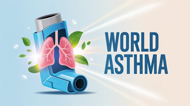 World Asthma Day, Medical illustration combining inhaler and lungs for asthma treatment awareness.