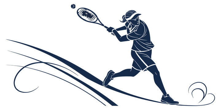 Dynamic silhouette of a female tennis player hitting a ball with racket on white background illustrating athleticism and sportive action athleticism forehand competition exercise silhouette
