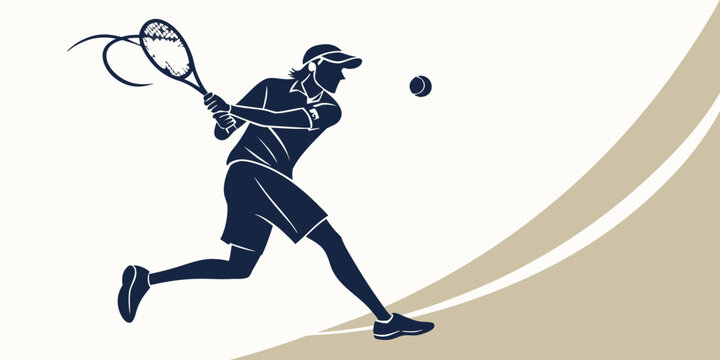 Dynamic silhouette of a male tennis player hitting a ball with racket illustrating athleticism and sportive action athleticism forehand competition exercise silhouette illustration activity